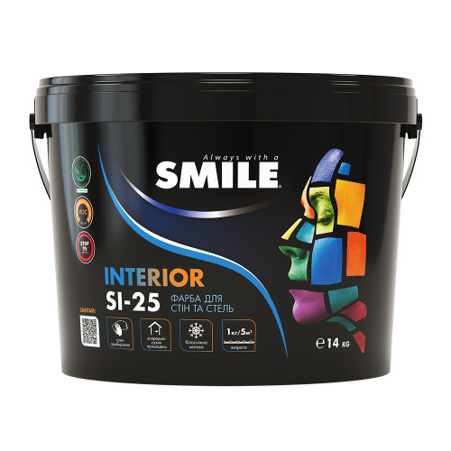 Фарба SMILE SI-25 інтер'єрна для стін та стель, акрилова, біла, матова 14 кг